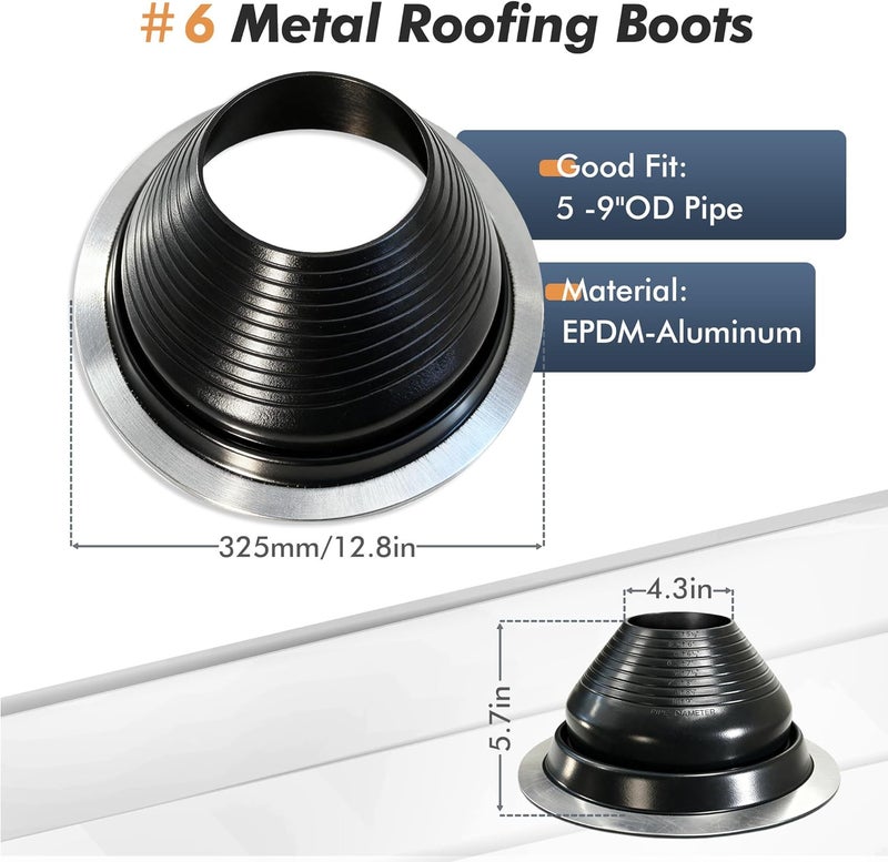 ACNOYEL #6 Epdm Metal Roof Vents Roof Pipe Flashing Boot, Flexible Roof Chimney Flashing Roof Jack for Pipe OD 5" to 9", Screws & Hex Socket Included, Black/ 1 Pcs - Image 2